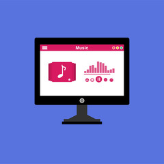 Wall Mural - Media player application, app template with flat design style for smartphones, PC or tablets. Clean and modern