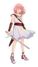 Cute Original Character Design Of Fantasy Female Girl Warrior Or Swordswoman Magic Fencer Knight In Japanese Manga Illustration Style With Isolated Transparent Background