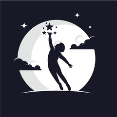 Wall Mural - Reaching Stars with Moon Background Logo Design Template