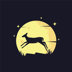 Poster - Mouse Deer with Yellow Moon Background Logo Template