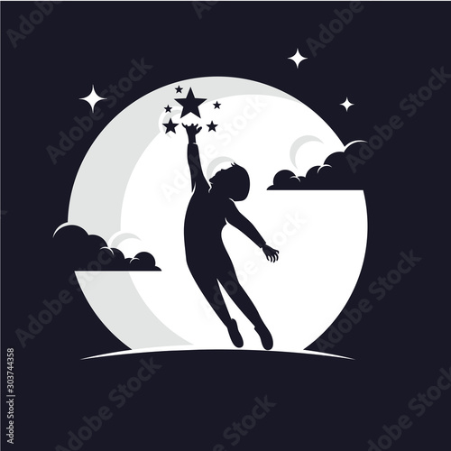 Reaching Stars with Moon Background Logo Design Template Tableau sur Toile