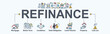 Refinance banner web icon for financial and home loan, mortgage, better term, debt obligation, property, lower interest and cash out. Minimal vector infographic.