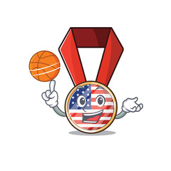 Sticker - Cartoon usa medal with in holding basketball character