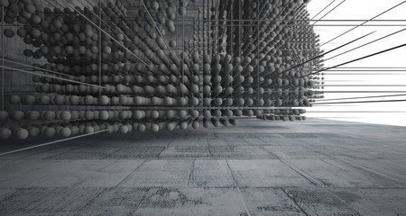  Abstract architectural concrete  interior  from an array of spheres with large windows. 3D illustration and rendering.