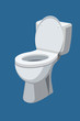 Toilet bowl with open lid isolated on blue background. Vector illustration