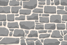 Stone Work. Masonry Made Of Old Stone. Set Of Stones Of Different Shapes And Colors. Vector, Cartoon Illustration.