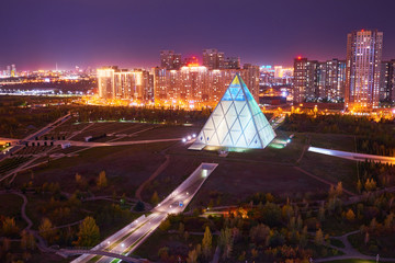 Evening view of the city of Nur Sultan. Nur-Sultan is the capital of Kazakhstan. Center of the Nur-Sultan city.