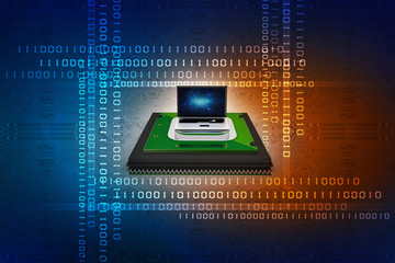 Poster - 3d render Laptop computer with microchips