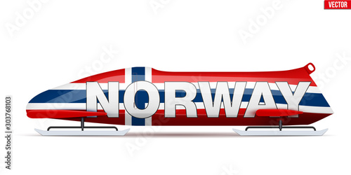 Dekoracja na wymiar  bob-sanie-z-flaga-norwegii-i-tekstem-symbol-kraju-sportu-bobslejowego-widok-z-boku-krajowy