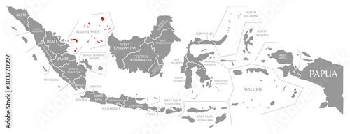 Fotografía Riau Islands red highlighted in map of Indonesia