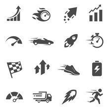 Speed And Performance Black And White Glyph Icons Set