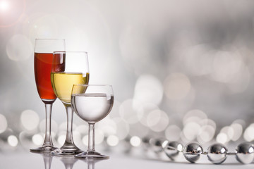 three glass of wine on an elegant background