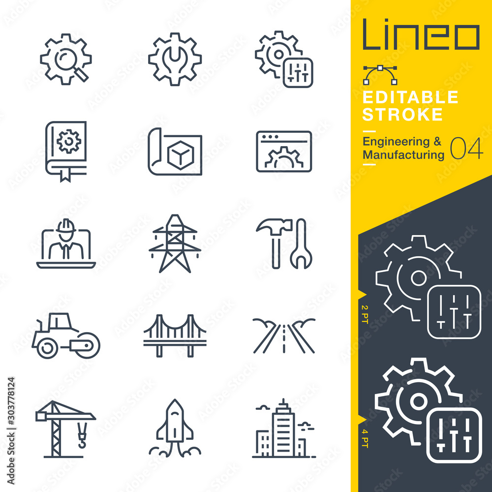 Lineo Editable Stroke - Engineering and Manufacturing line icons - obrazy, fototapety, plakaty 