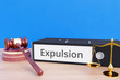 Expulsion – Folder with labeling, gavel and libra – law, judgement, lawyer