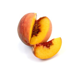 Poster - Ripe peach fruits isolated on white background.