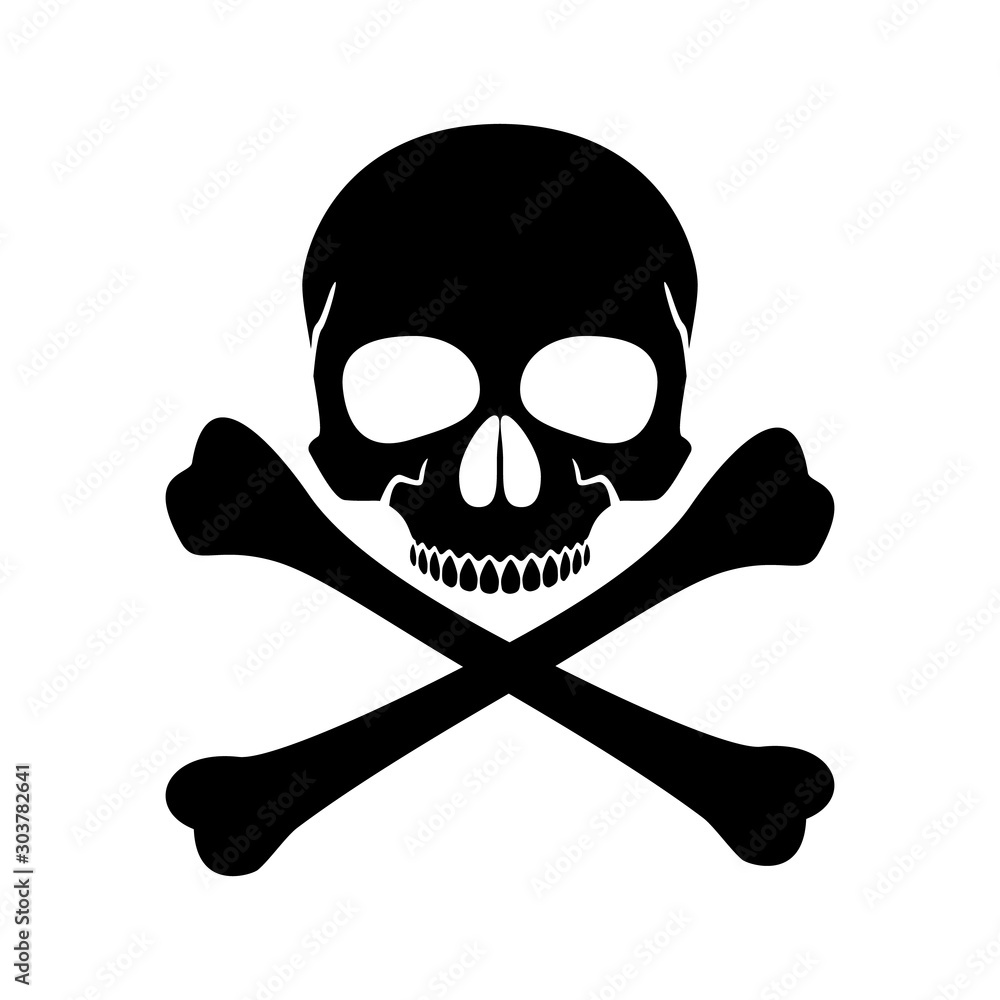 Human Skull Crossbones Symbol Of Danger Abstract Concept Icon Vector Illustration On White Background Wall Mural Ond