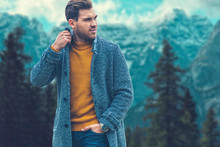 Fashionable Handsome Young Adult Man With Winter Collection N Outdoor At Alps 