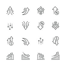 Increase And Decrease Related Icons: Thin Vector Icon Set, Black And White Kit