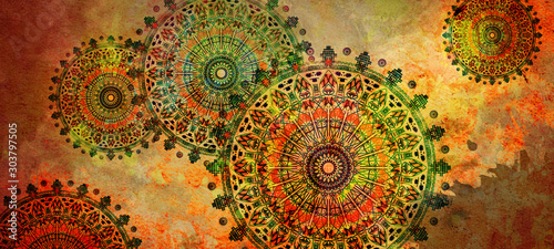 Mandala Colorful Vintage Art Ancient Indian Vedic Background Design Old Painting Texture With Multiple Mathematical Shapes Buy This Stock Illustration And Explore Similar Illustrations At Adobe Stock Adobe Stock