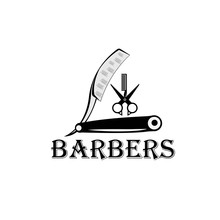 Vintage Barbershop Logo Template, Retro Style, With Bearded Man And Barber Tools
