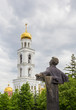 The bell tower of the Iversky monastery and the monument to Pushkin in Samara