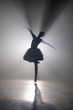© kohanova1991 - Professional ballerina dancing ballet in spotlights smoke on big stage. Beautiful young girl wearing black tutu dress on floodlights background. Black and white.