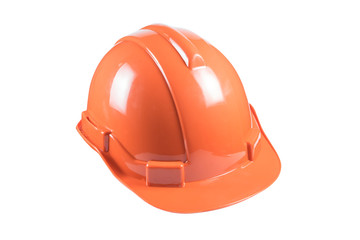 Orange safety helmet hard hat, tool protect worker of danger in construction industry