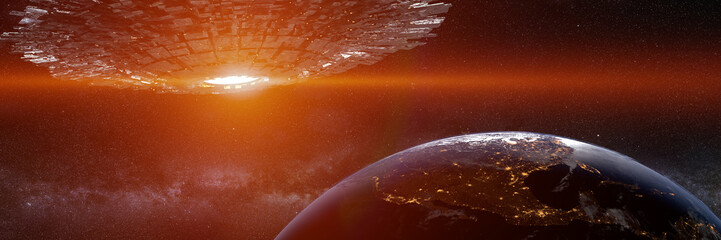 Wall Mural - alien spaceship, ufo in orbit of planet earth