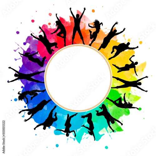 Illustration silhouettes party dance colorful group of jumping people ... Watercolor People Dancing