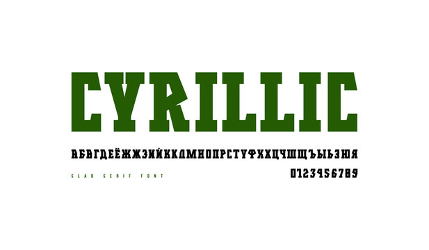 Decorative cyrillic serif font in military style