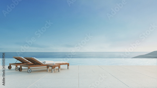 Cuadros en Lienzo Beach lounge - ocean villa with pool and Sea view / 3d render