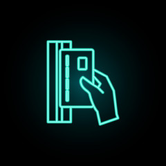 Poster - Conducts a card through the terminal neon icon. Simple thin line, outline vector of banking icons for ui and ux, website or mobile application