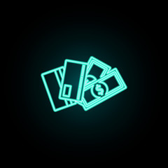 Poster - Credit cards and banknotes neon icon. Simple thin line, outline vector of banking icons for ui and ux, website or mobile application