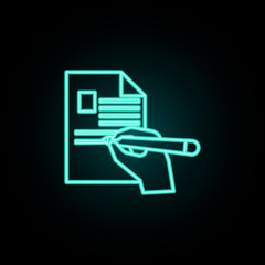 Aufkleber - Hand signs a contract neon icon. Simple thin line, outline vector of banking icons for ui and ux, website or mobile application