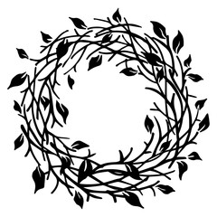 Wall Mural - Decorative black banner with branches and leaves. Vector illustration.