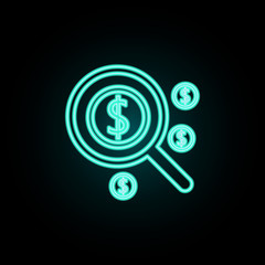 Poster - Magnifier and cents neon icon. Simple thin line, outline vector of banking icons for ui and ux, website or mobile application