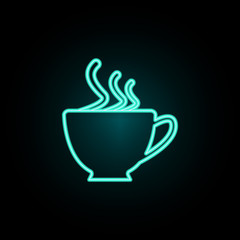 Poster - A cup of coffee neon icon. Simple thin line, outline vector of web icons for ui and ux, website or mobile application