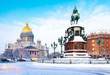A view of St. Isaac's Cathedral and St. Isaac's square in winter in St. Petersburg