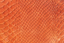 Texture Of Genuine Matte Rough Leather Close-up, Trend Pattern, Imitation Of The Skin Of Scaly Exotic Reptile, Fashion Bright Orange Red Color, Modern Background