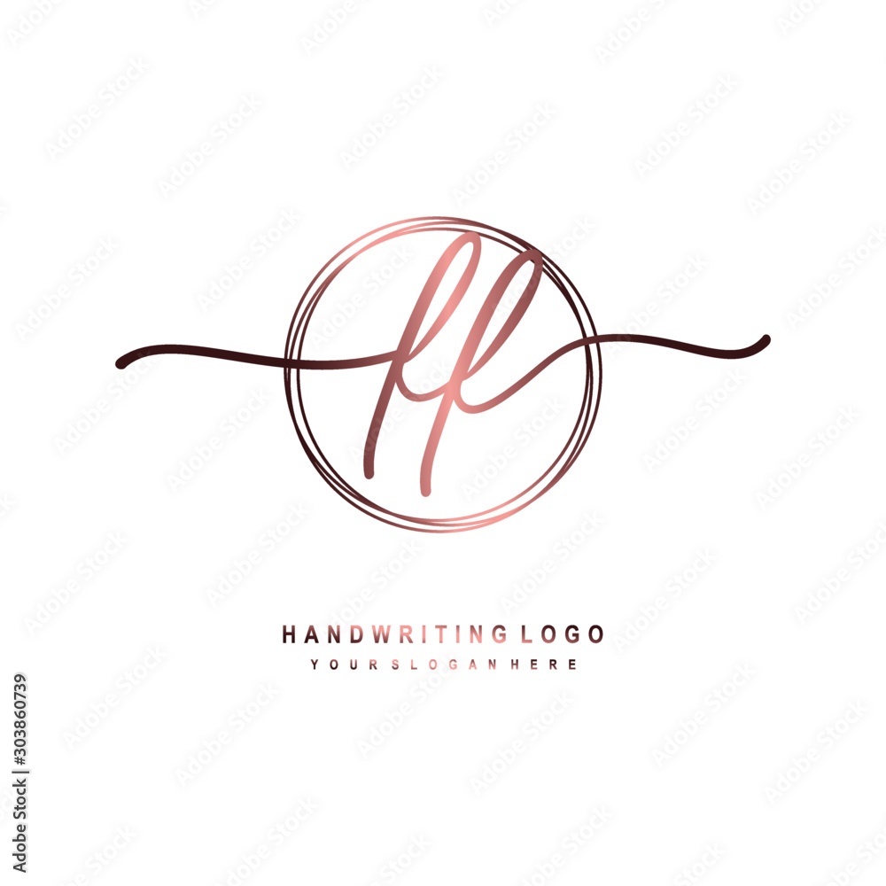 FF Initial handwriting logo design with circle lines dark pink ...