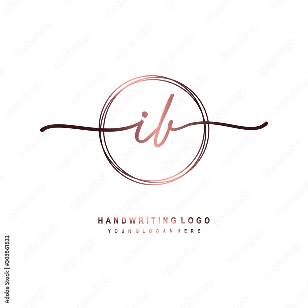 IB Initial handwriting logo design with circle lines dark pink ...
