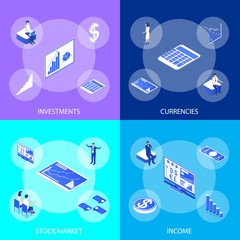 Poster - Investment and Virtual Finance Concept Banner Set 3d Isometric View. Vector