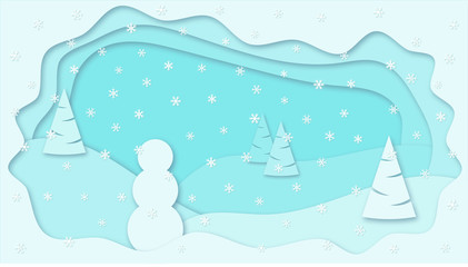 Poster - Beautiful origami blue cover design on white backdrop. Vector seasonal illustration. Vector paper illustration. Snowflake backdrop. Seasonal holiday. Paper cut Christmas. Christmas winter background.