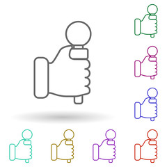 Poster - Hand with microphone multi color icon. Simple thin line, outline vector of media, press icons for ui and ux, website or mobile application
