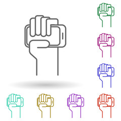 Fototapete - Hand holds the phone multi color icon. Simple thin line, outline vector of media, press icons for ui and ux, website or mobile application
