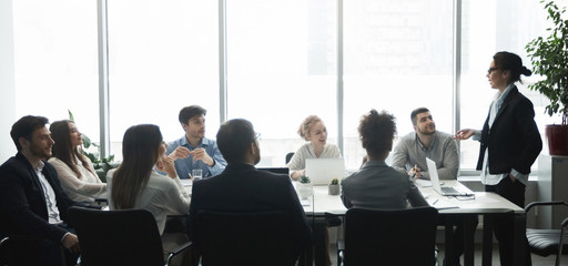 Poster - Professional team. Business people having brainstorm meeting