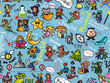 Seamless pattern with funny fairy tales heroes. Fantasy characters wallpaper. Design for print, children's room, t-shirt, party decoration, etc.  Vector illustration.