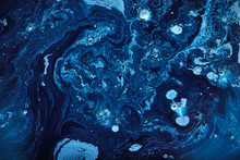 Abstract Liquid Blue Colors Outer Space Background. Exoplanet Cosmic Sea Pattern, Paint Stains