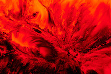 Abstract Ruby Nuclear Explosion, Liquid Splash Of Wave Of Scarlet Blood Or Red Wine. Ocean Of Boiling Lava
