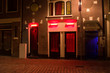 Windows in the red light district of Amsterdam at night